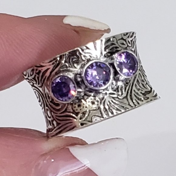 Hand Crafted Jewelry - Amethyst ring, 925 silver amethyst ring, silver amethyst wide band ring